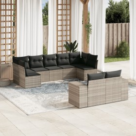 Set muebles jardín 9 pzas y cojines ratán sintético gris claro de , Conjuntos de jardín - Ref: Foro24-3255359, Precio: 705,99...