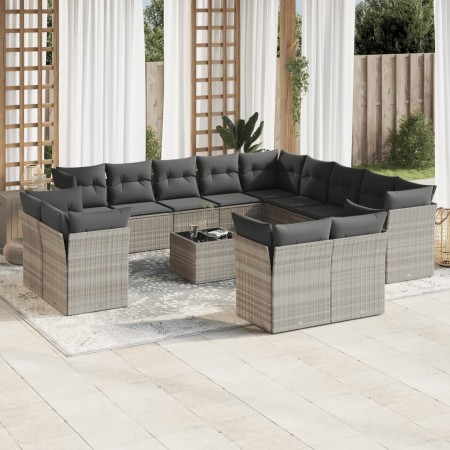 Gartensofa-Set, 14-teilig, mit Kissen, aus hellem grauen Kunststoff-Rattan. von , Gartensets - Ref: Foro24-3250401, Preis: 1,...