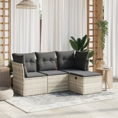 Garden sofa set 4 pieces with gray synthetic rattan cushions by , Garden sets - Ref: Foro24-3263118, Price: 300,13 €, Discoun...