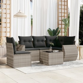 Garden sofa set 6 pieces and gray synthetic rattan cushions by , Garden sets - Ref: Foro24-3253719, Price: 465,00 €, Discount: %