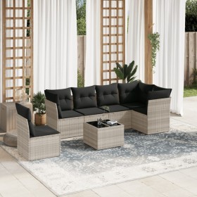 Garden sofa set 7 pieces with light gray PE rattan cushions by , Garden sets - Ref: Foro24-3249551, Price: 528,61 €, Discount: %