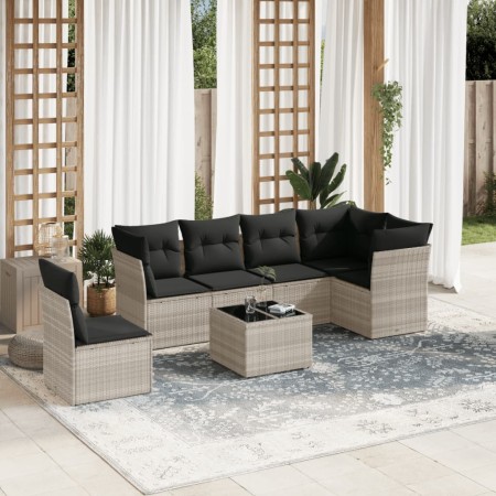 Set de sofás de jardín 7 pzas con cojines ratán PE gris claro de , Conjuntos de jardín - Ref: Foro24-3249551, Precio: 528,61 ...