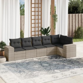 Garden sofa set 6 pieces and gray synthetic rattan cushions by , Garden sets - Ref: Foro24-3254929, Price: 484,99 €, Discount: %