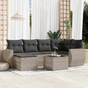 Gartensofagarnitur 7-teilig mit Polstern, helles graues PE-Rattan von , Modulare Sofas für den Außenbereich - Ref: Foro24-322...