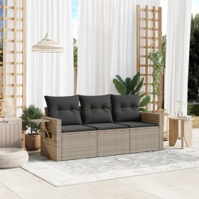 Gartensofa-Set, 3-teilig, mit grauen Kissen aus synthetischem Rattan von , Gartensets - Ref: Foro24-3219861, Preis: 243,03 €,...