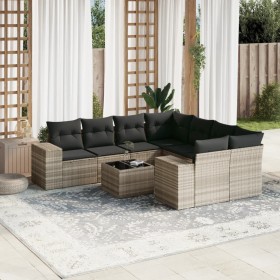 Gartenmöbel-Set 9-teilig mit Kissen aus hellem grauem Kunst-Rattan. von , Modulare Sofas für den Außenbereich - Ref: Foro24-3...