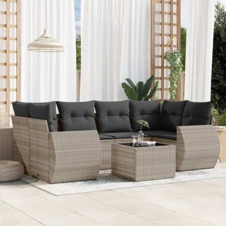 Gartensofagarnitur 7-teilig mit Polstern, helles graues PE-Rattan von , Gartensets - Ref: Foro24-3221121, Preis: 538,99 €, Ra...