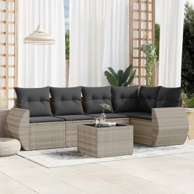 Garden sofa set 6 pieces and gray synthetic rattan cushions by , Garden sets - Ref: Foro24-3221341, Price: 456,99 €, Discount: %