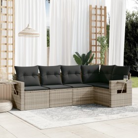 Gartensofa-Set und Kissen, 5-teilig, aus hellem grauem Kunststoff-Rattan. von , Gartensets - Ref: Foro24-3220131, Preis: 388,...