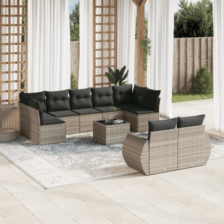 Set sofás jardín 10 pzas con cojines ratán sintético gris claro de , Conjuntos de jardín - Ref: Foro24-3254169, Precio: 760,8...