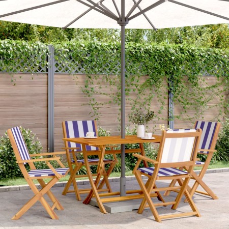 5-piece garden dining set, solid wood with blue and white fabric. by , Garden sets - Ref: Foro24-3281705, Price: 290,41 €, Di...