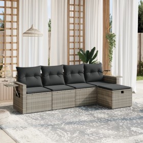 Gartensofa-Set und Kissen, 5-teilig, aus hellem grauem Kunststoff-Rattan. von , Gartensets - Ref: Foro24-3263778, Preis: 367,...