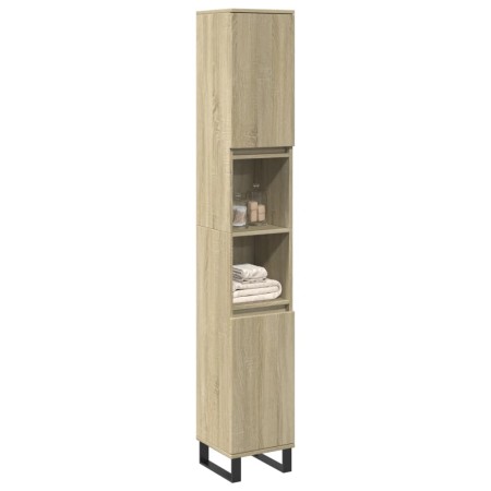 Armario de baño madera contrachapada roble Sonoma 30x30x190 cm de , Muebles de baño - Ref: Foro24-849669, Precio: 93,74 €, De...