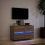 Wall-mounted TV stand with LED lights in brown oak color, measuring 80x31x45 cm. by , TV Furniture - Ref: Foro24-852291, Pric...