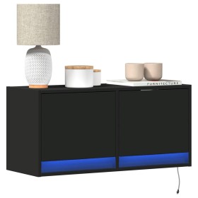 Wall-mounted TV stand with LED lights black 80x31x35 cm by , TV Furniture - Ref: Foro24-852356, Price: 69,99 €, Discount: %