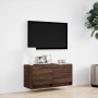 Wall-mounted TV stand with LED lights in brown oak, 80x31x35 cm. by , TV Furniture - Ref: Foro24-852361, Price: 70,18 €, Disc...