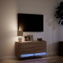 Wall-mounted TV stand with LED lights in brown oak, 80x31x35 cm. by , TV Furniture - Ref: Foro24-852361, Price: 70,18 €, Disc...