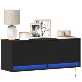 Wall-mounted TV stand with LED lights black 100x31x35 cm by , TV Furniture - Ref: Foro24-852363, Price: 78,99 €, Discount: %