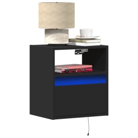 Wall-mounted bedside tables with LED lights, 2 units, black by , Nightstands - Ref: Foro24-3307978, Price: 102,15 €, Discount: %