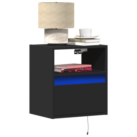 Wall-mounted bedside tables with LED lights, 2 units, black by , Nightstands - Ref: Foro24-3307978, Price: 102,03 €, Discount: %