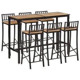 High table set and 7 solid mango wood and metal stools by , Furniture sets for kitchens and dining rooms - Ref: Foro24-321640...