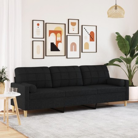 Sofá de 3 plazas con cojines tela negro 210 cm de , Sofás - Ref: Foro24-3278205, Precio: 318,77 €, Descuento: %