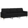 Sofá de 3 plazas con cojines tela negro 210 cm de , Sofás - Ref: Foro24-3278205, Precio: 318,77 €, Descuento: %