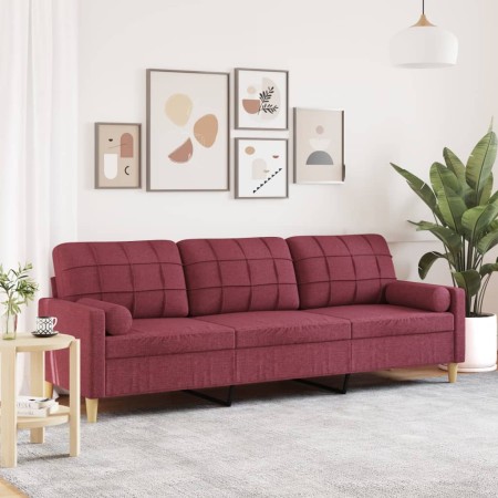 Sofá de 3 plazas con cojines tela rojo tinto 210 cm de , Sofás - Ref: Foro24-3278207, Precio: 363,59 €, Descuento: %