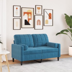 Zweiplätziges Sofa mit blauen Samtkissen, 120 cm. von , Sofas - Ref: Foro24-3278218, Preis: 227,99 €, Rabatt: %