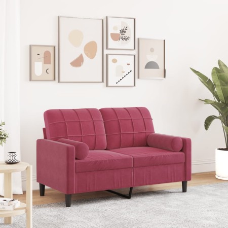 Sofá de 2 plazas con cojines terciopelo rojo tinto 120 cm de , Sofás - Ref: Foro24-3278213, Precio: 222,99 €, Descuento: %