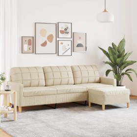 Dreisitzer-Sofa mit Hocker aus cremefarbenem Stoff, 210 cm. von , Sofas - Ref: Foro24-3278251, Preis: 358,99 €, Rabatt: %