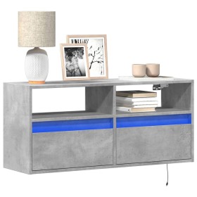 Wall-mounted TV stand with LED lights in concrete gray, 100x31x45 cm. by , TV Furniture - Ref: Foro24-852337, Price: 80,99 €,...