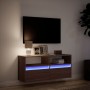 Wall-mounted TV stand with LED lights in brown oak, 100x31x45 cm. by , TV Furniture - Ref: Foro24-852340, Price: 83,78 €, Dis...