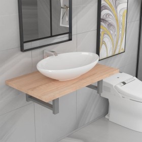 Set of 2-piece bathroom furniture, ceramic oak by , Bathroom furniture - Ref: Foro24-279327, Price: 80,99 €, Discount: %