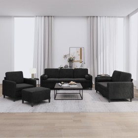 4-piece black velvet sofa set with cushions by , Sofas - Ref: Foro24-3201969, Price: 782,92 €, Discount: %