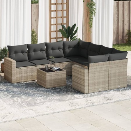 Set muebles jardín 9 pzas y cojines ratán sintético gris claro de , Sofás modulares de exterior - Ref: Foro24-3251099, Precio...