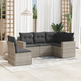 Gartensofa-Set und Kissen, 5-teilig, aus hellem grauem Kunststoff-Rattan. von , Modulare Sofas für den Außenbereich - Ref: Fo...