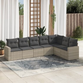 Set de sofás de jardín 7 pzas con cojines ratán PE gris claro de , Sofás modulares de exterior - Ref: Foro24-3251389, Precio:...