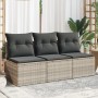 Garden sofa with cushions, 3 seats, light gray synthetic rattan by , Outdoor sofas - Ref: Foro24-366194, Price: 211,28 €, Dis...