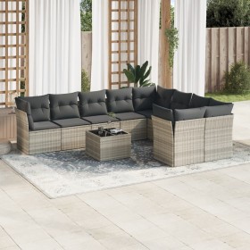 Gartensofa-Set, 10-teilig, mit Kissen, aus hellem grauen Kunststoff-Rattan. von , Gartensets - Ref: Foro24-3250021, Preis: 74...