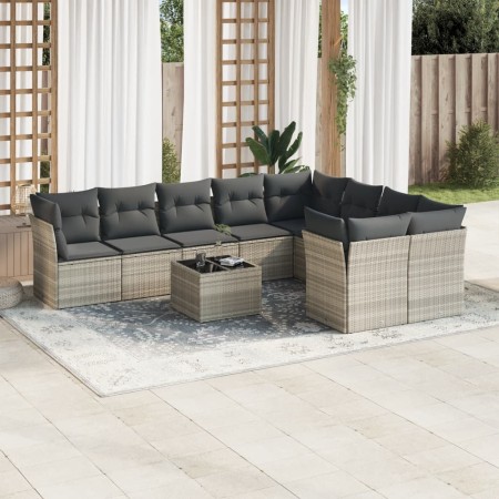 Set of 10-piece garden sofas with light gray synthetic rattan cushions by , Garden sets - Ref: Foro24-3250021, Price: 751,69 ...