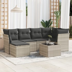 Garden sofa set 7 pieces with light gray PE rattan cushions by , Garden sets - Ref: Foro24-3217962, Price: 514,66 €, Discount: %