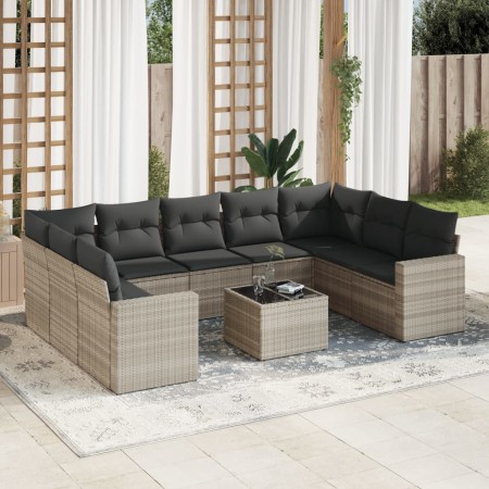 Set sofás jardín 10 pzas con cojines ratán sintético gris claro de , Sofás modulares de exterior - Ref: Foro24-3251749, Preci...