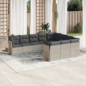 Set of 10-piece garden sofas with light gray synthetic rattan cushions by , Garden sets - Ref: Foro24-3250061, Price: 770,99 ...