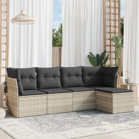 Gartensofa-Set und Kissen, 5-teilig, aus hellem grauem Kunststoff-Rattan. von , Gartensets - Ref: Foro24-3217562, Preis: 371,...