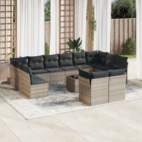 Set of garden sofas with 13 pieces of gray synthetic rattan cushions by , Garden sets - Ref: Foro24-3250281, Price: 1,00 €, D...