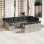 Outdoor garden furniture set, 14 pieces with light gray synthetic rattan cushions. by , Garden sets - Ref: Foro24-3250241, Pr...