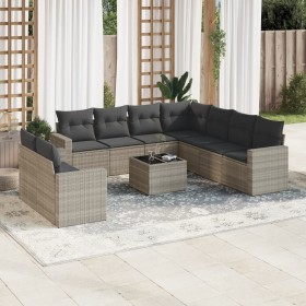 Set sofás jardín 10 pzas con cojines ratán sintético gris claro de , Sofás modulares de exterior - Ref: Foro24-3251499, Preci...