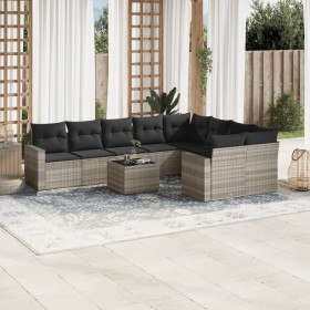 Set sofás jardín 10 pzas con cojines ratán sintético gris claro de , Sofás modulares de exterior - Ref: Foro24-3251789, Preci...