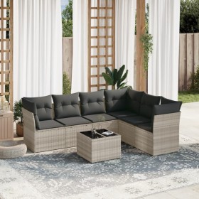 Set de sofás de jardín 7 pzas con cojines ratán PE gris claro de , Conjuntos de jardín - Ref: Foro24-3249531, Precio: 527,98 ...